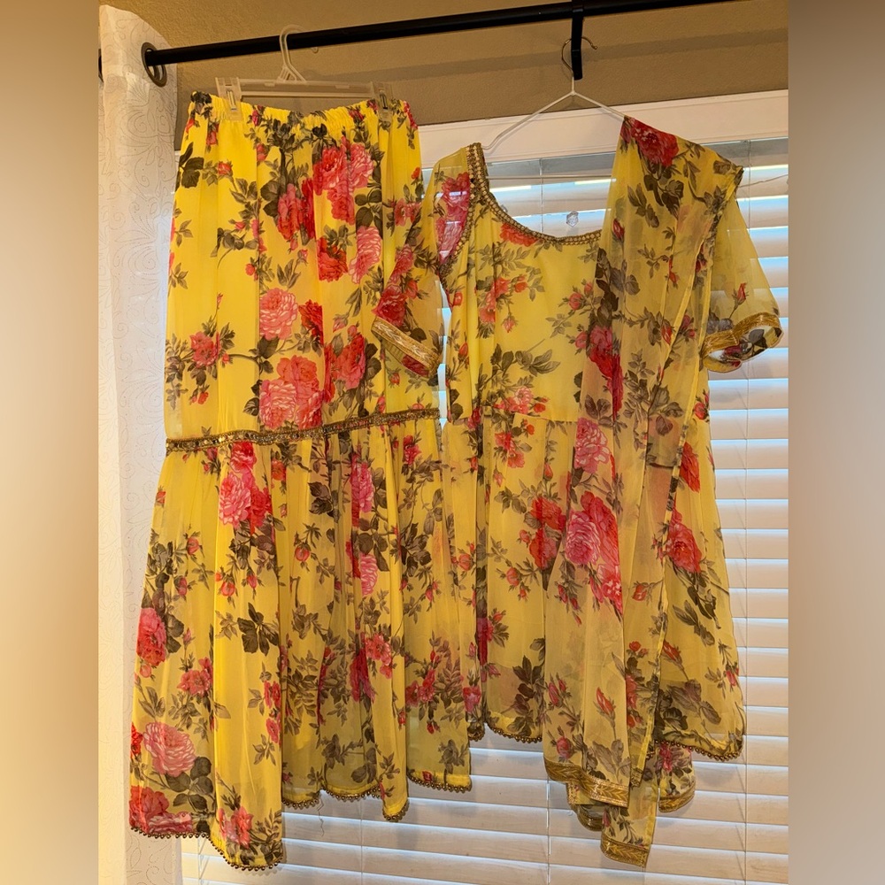 A Gorgeous XL Readymade Gharara Suit in the color Yellow for Women/Girls
